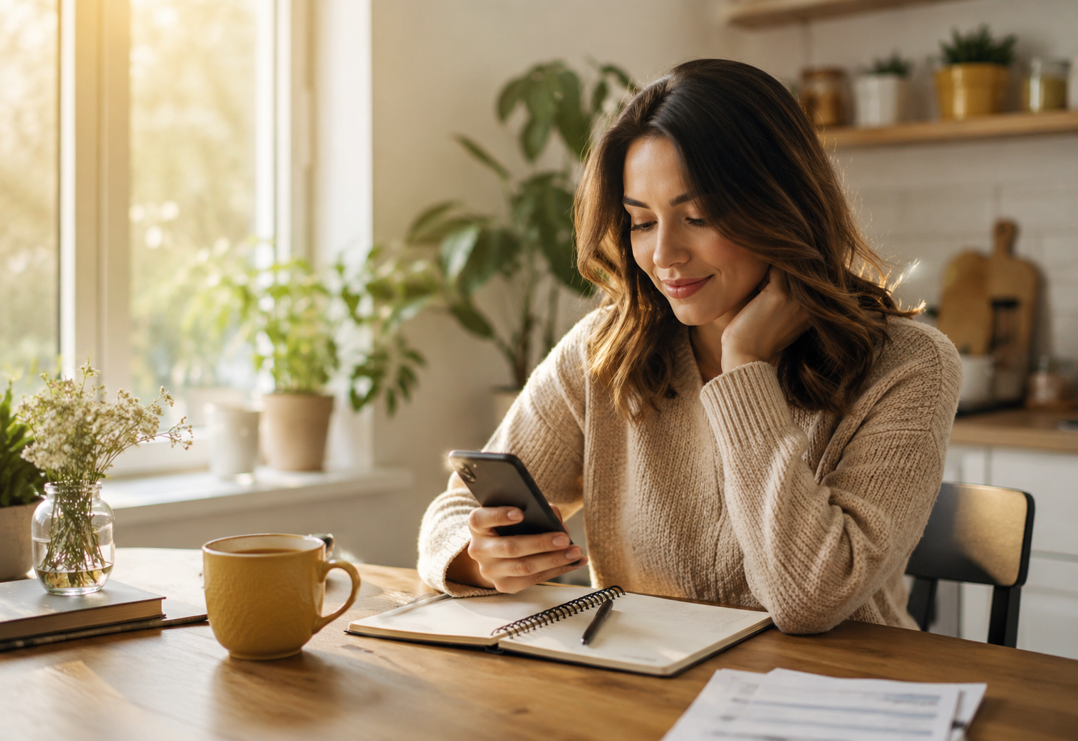 Reviewing the day's plan over coffee